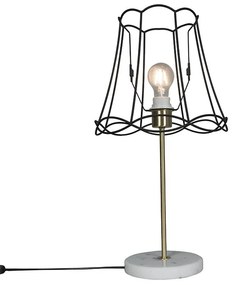 Lampa stołowa retro z mosiężną ramą babci czarna 30 cm - Kaso