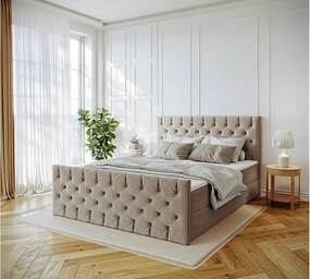 Łóżko kontynentalne z pojemnikiem Mars, tkanina Riviera, 140x200 cm, Biszkoptowy