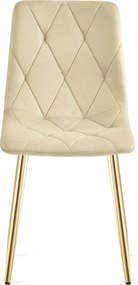 Jasnobeżowe aksamitne krzesło do jadalni LIBRA ze złotymi nogami