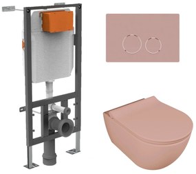 Zestaw LERA stelaż podtynkowy WC z miską wiszącą LERA i przyciskiem w kolorze Pink