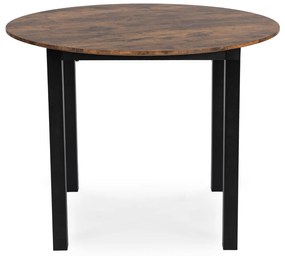 Zestaw Stół Okrągły TEO 100 cm Dąb Rustykalny/Czarny i 4 Krzesła Tapicerowane RICK 2 Czarne Nowoczesne Loft