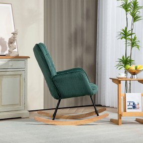 HOMCOM Fotel bujany, Płózki z drewna bukowego, Grube tapicerowanie, Ciemnozielony, do 120 kg