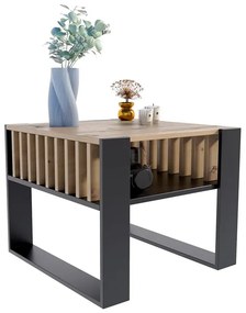 Nowoczesna Ława Czarny Kawowa Z Lamelami + Dąb Artisan L2-E26
