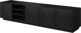 Szafka RTV Asha 200 cm z ryflowanym frontem i wnęką - czarny mat