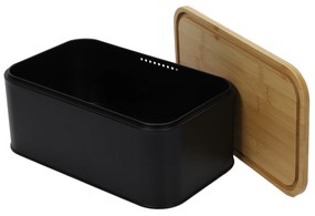 Metalowy chlebak z bambusową pokrywą, 31 x 18 x 12,5 cm