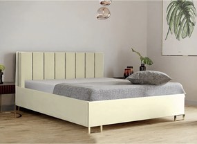 Łóżko tapicerowane MALIBU, wezgłowie, obicie VELUTTO, pojemnik na pościel, podnośnik gazowy, wysokość spania 39 cm, 120x200 cm, Beżowy