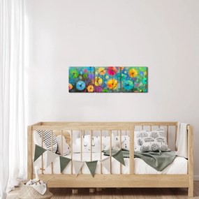 Obraz - Abstrakcyjne kwiaty (z zegarem) (90x30 cm)