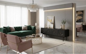 Szafka RTV w stylu glamour Marlen 155 cm, kolor czarny