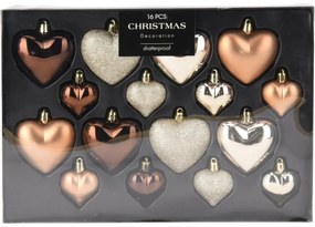 Zestaw ozdób świątecznych Heart miedziany/złoty, 16 szt.