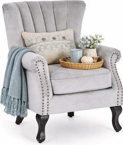 Szary fotel uszak na drewnianych nóżkach L4-W18