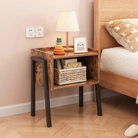 Rustykalny stolik nocny z półką – 43,5 x 35 x 51 cm, styl loftowy, MDF, brązowy