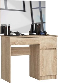 Toaletka AKORD P2 Dąb Sonoma 90 cm z lustrem 900x600 prawa 1 drzwi 2 szuflady kolor Dąb Sonoma mat 2 półki 90x50x142 cm