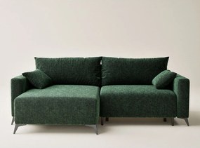 Ciemnozielony rozkładany/ze schowkiem narożnik z tkaniny szenilowej (lewostronny/z szezlongiem) Leon – Maison de Rêve