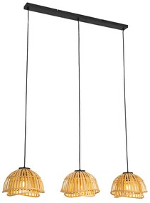 Orientalna lampa wisząca czarna z naturalnym bambusem 3-światłowa - PuaKolonialny Oswietlenie wewnetrzne