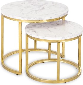 Zestaw Stolików Kawowych OLIS 43 cm/53 cm Biały Marmur Złoty do Salonu Glamour