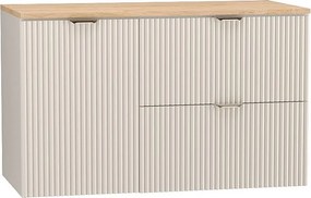 Kaszmirowy Zestaw do Łazienki 100cm Szafka Blat Szafka z Koszem Ryflowane Fronty