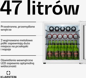 Klarstein Beersafe 44cm 47L Lodówka na Napoje Srebrny/Biały