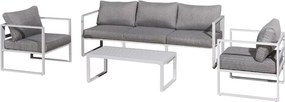 Zestaw ogrodowy Marinel White 5-osobowy – aluminiowe meble ogrodowe z sofą, fotelami i stolikiem