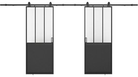 Drzwi przesuwne podwójne industrialne naścienne - Czarny i szkło hartowane - 2 x wys. 205 x szer. 73 cm - ARTISTO II