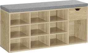 Szafka na buty z ławką z szarym siedziskiem i szufladą TAYLOR ARTISAN 104x30x48 cm, biała.