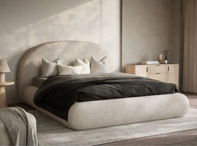 Kremowe tapicerowane łóżko dwuosobowe ze schowkiem ze stelażem 160x200 cm Maumere – Maison de Rêve