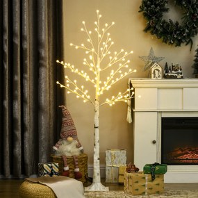 HOMCOM Sztuczna brzoza z 120 diodami LED, 3 poziomy jasności, składane gałęzie, IP44, 150 cm, Biały