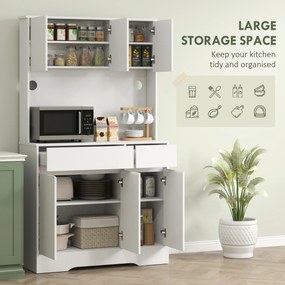 HOMCOM Szafka kuchenna z otwartą powierzchnią roboczą, 6 drzwi, 2 szuflady, regulowane półki, otwory na kable, Płyta wiórowa, Biały