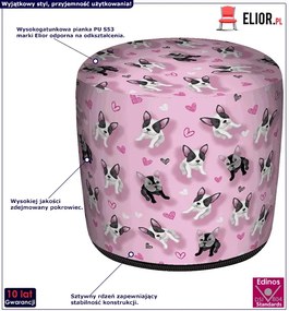 Różowa okrągła pufa dziecięca w pieski M8-P25