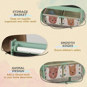 AIYAPLAY 3-w-1 Tablica dziecięca z rolką papieru, Tablica kredowa, Whiteboard, Koszyki na akcesoria, 54 x 46,5 x 93 cm, zielona