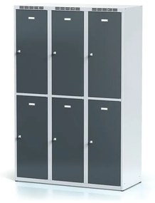 Alfa 3 Szafka skrytkowa, 6 schowków, 1800 x 1200 x 500 mm, zamek obrotowy, drzwi ciemnoszare