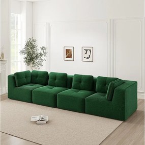 Canapé 4 places modulable, avec 6 coussins, en velours côtelé, 386x104x69cm, Vert