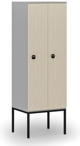 Drewniana szafa ubraniowa z podstawą, 2-drzwiowa, 1871 x 600 x 500 mm, demontaż, zamek RFID, szary/brzoza