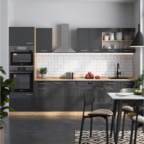 Aneks kuchenny antracytowy wysoki połysk/złoty dąb power 300x46x81.6 r-line