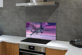 Szklany Panel Smok na tle Tęczowego Nieba