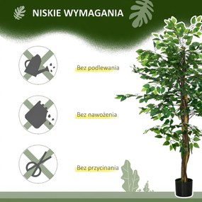 HOMCOM Sztuczny Ficus w Doniczce, Naturalny Wygląd, 150 cm Wysokości, Zielony