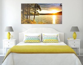 Obraz zachód słońca nad jeziorem