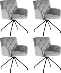 Zestaw 4 krzeseł do jadalni Velvet - 85 x 49 x 49 cm - tapicerowany fotel z 4 metalowymi nogami - z podparciem lędźwiowym - szary