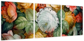 Obraz namalowanego bukietu kwiatów (z zegarem) (90x30 cm)
