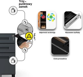 Kontenerek pod biurko KATE 390 x 600 x 500 mm, antracytowy