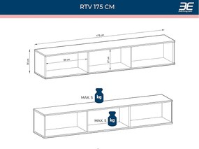 Szafka RTV z beżowymi listwami, 175 x 30 x 32 cm, Push to Open