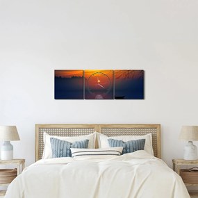 Obraz mostu o zachodzie słońca (z zegarem) (90x30 cm)