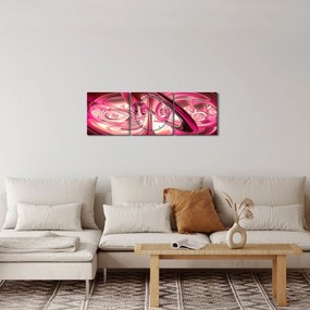 Obraz różowych fraktali (z zegarem) (90x30 cm)
