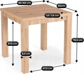 Stół rozkładany do jadalni Max 80-160 cm, kolor dąb Artisan