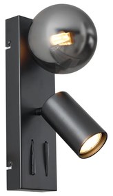 Nowoczesny kinkiet czarny 2-punktowy z możliwością przechylania i portem USB-C - Lesly