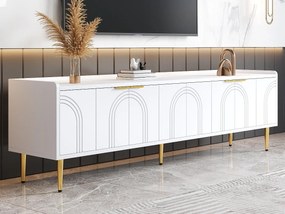 Meble pod TV 170x35x47,5 cm - 4 fronty - z półkami - Nogi metalowe - MDF - Biały