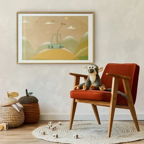 Plakat Podróżująca żyrafa 30x21 cm z ramą złotą z marginesem ARTGEIST B