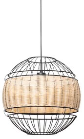 Orientalna lampa wisząca czarna z rattanu 38 cm - EmirKolonialny Oswietlenie wewnetrzne