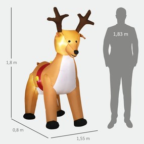 HOMCOM Nadmuchiwany renifer, 1,8 m, lampki LED, akcesoria, automatyczne nadmuchiwanie, żółty