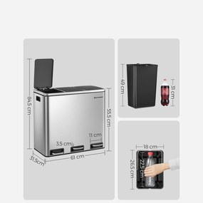SongmicsHome Kosz do segregacji odpadów SORT 54 l (3x18 l), stal nierdzewna