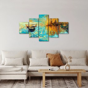 Obraz - Jezioro z łodziami (125x70 cm)